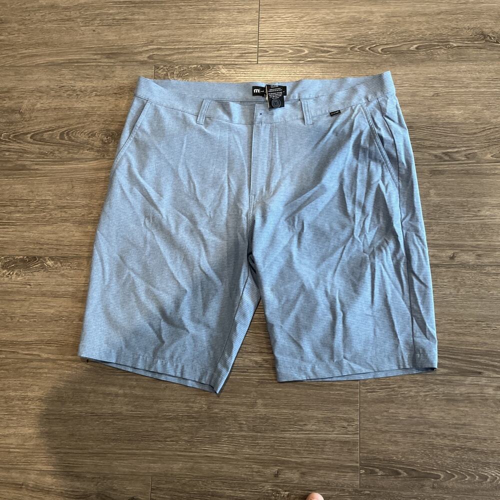 Travis Mathew Shorts Mens 40 Blue Heather Stripe Golf Performance Stretch Casual